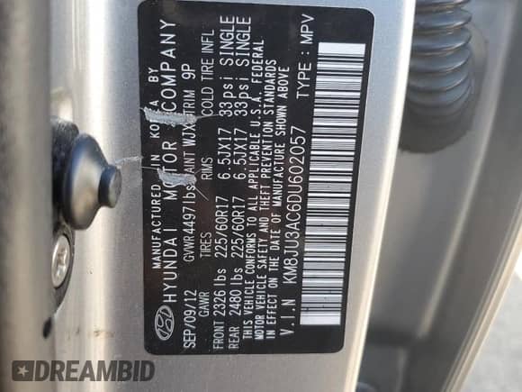 2013 Hyundai Tucson GLS z VIN KM8JU3AC6DU602057, wystawiony jako Copart lot #68757024 z przebiegiem 135 062 mil mil oraz Szkoda całkowita • Salvage title. Historia ofert i sprzedaży dostępna na DreamBid. Obrazek 12.