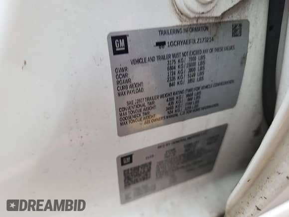 2020 Chevrolet Silverado 1500 Work Truck z VIN 1GCRYAEF0LZ173214, wystawiony jako IAAI lot #42651809 z przebiegiem 125 826 mil mil oraz . Historia ofert i sprzedaży dostępna na DreamBid. Obrazek 1.