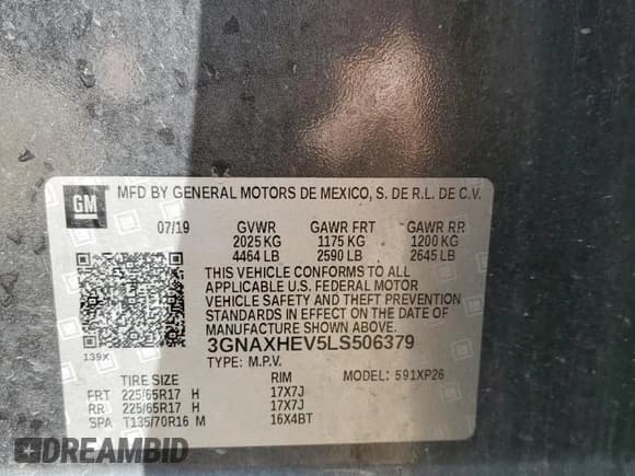 ✅ 2020 Chevrolet Equinox LS • VIN: 3GNAXHEV5LS506379 • Лот: 84626485. Опубликован ранее на Copart с пробегом 147 175 миль. Бесплатный доступ к архиву аукционных продаж из США и подробный отчёт об истории автомобиля на DreamBid. Изображение 12.