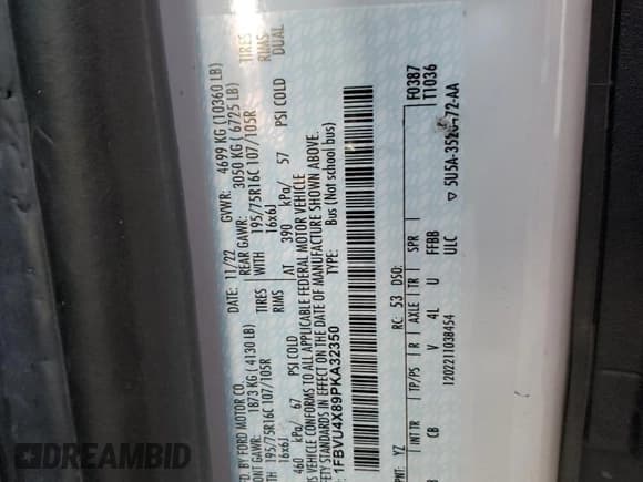 ✅ 2023 Ford Transit Passenger XL • VIN: 1FBVU4X89PKA32350 • Lot: 59896355. Listed on Copart with 268,200 mi. Free auction sales archive from the USA and detailed vehicle history report at DreamBid. Image 15.