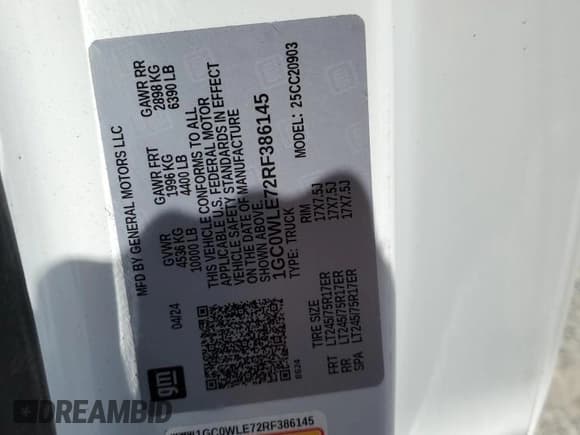 ✅ 2024 Chevrolet Silverado 2500HD Work Truck • VIN: 1GC0WLE72RF386145 • Лот: 63034505. Опубликован ранее на Copart с пробегом 15 090 миль. Бесплатный доступ к архиву аукционных продаж из США и подробный отчёт об истории автомобиля на DreamBid. Изображение 12.
