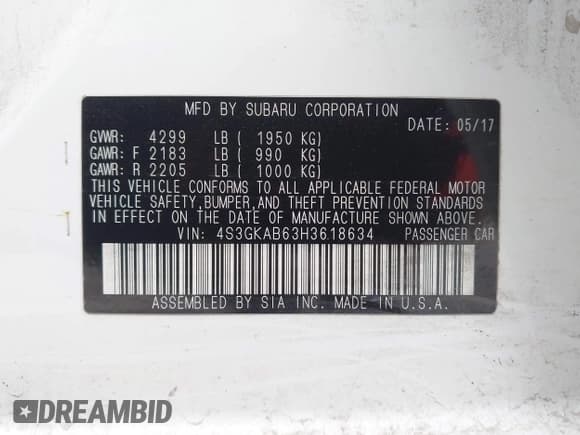 ✅ 2017 Subaru Impreza Premium • VIN: 4S3GKAB63H3618634 • Lot: 42863148. Listed on IAAI with 91,289 mi. Free auction sales archive from the USA and detailed vehicle history report at DreamBid. Image 9.