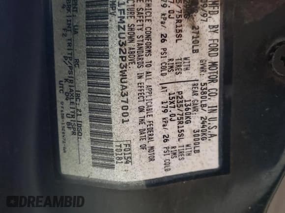 ✅ 1998 Ford Explorer XLT • VIN: 1FMZU32P3WUA37001 • Lot: 50911365. Listed on Copart with Not provided. Free auction sales archive from the USA and detailed vehicle history report at DreamBid. Image 13.