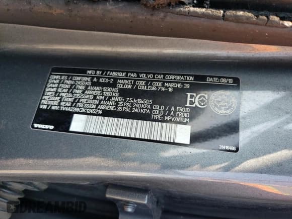 ✅ 2019 Volvo XC60 Momentum • VIN: YV4A22RK2K1245214 • Lot: 68856795. Listed on Copart with Not provided. Free auction sales archive from the USA and detailed vehicle history report at DreamBid. Image 13.