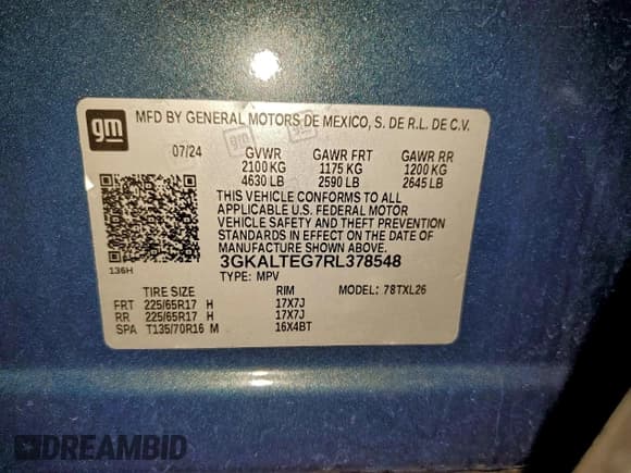 ✅ 2024 GMC Terrain SLE • VIN: 3GKALTEG7RL378548 • Lot: 96368335. Listed on Copart with 33,902 mi. Free auction sales archive from the USA and detailed vehicle history report at DreamBid. Image 13.