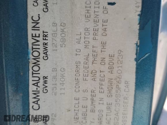 ✅ 1993 Suzuki Swift • VIN: 2S2AC35S5P6601239 • Lot: 64598885. Listed on Copart with 179,588 mi. Free auction sales archive from the USA and detailed vehicle history report at DreamBid. Image 12.