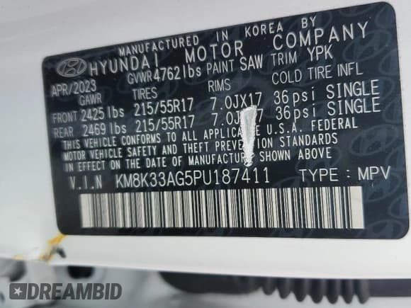 ✅ 2023 Hyundai Kona SEL • VIN: KM8K33AG5PU187411 • Лот: 47005104. Опубликован ранее на Copart с пробегом 16 694 миль. Бесплатный доступ к архиву аукционных продаж из США и подробный отчёт об истории автомобиля на DreamBid. Изображение 12.