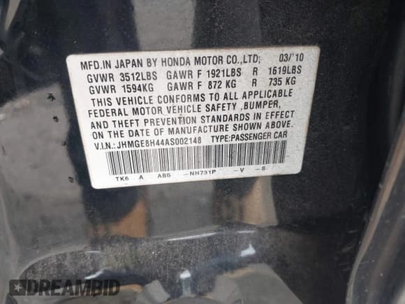 ✅ 2010 Honda Fit Sport • VIN: JHMGE8H44AS002148 • Lot: 43875115. Listed on IAAI with 153,298 mi. Free auction sales archive from the USA and detailed vehicle history report at DreamBid. Image 9.