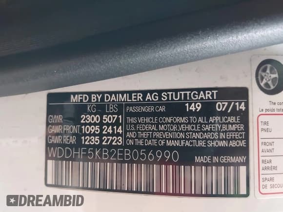 ✅ 2014 Mercedes-Benz E 350 Sport • VIN: WDDHF5KB2EB056990 • Lot: 43713162. Listed on IAAI with Not provided. Free auction sales archive from the USA and detailed vehicle history report at DreamBid. Image 9.