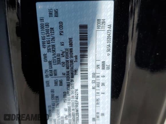 ✅ 2024 Ford F-250 • VIN: 1FT8X2BM7REF40276 • Lot: 50909225. Listed on Copart with 4,909 mi. Free auction sales archive from the USA and detailed vehicle history report at DreamBid. Image 12.