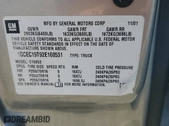 2002 Chevrolet Silverado 1500 with VIN 1GCEC19T92E160531, listed as a Copart auction lot 80475905 with 116,081 mi miles and Salvage title. Bid and sale history available at DreamBid. Image 12.