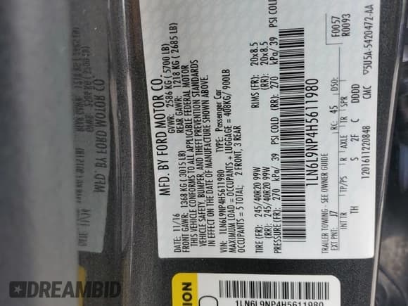 ✅ 2017 Lincoln Continental Reserve • VIN: 1LN6L9NP4H5611980 • Lot: 58316275. Listed on Copart with 78,133 mi. Free auction sales archive from the USA and detailed vehicle history report at DreamBid. Image 13.