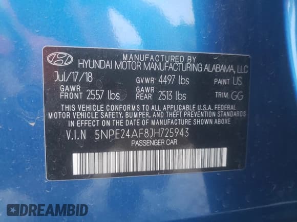 ✅ 2018 Hyundai Sonata SE • VIN: 5NPE24AF8JH725943 • Lot: 65212652. Listed on Copart with 46,092 mi. Free auction sales archive from the USA and detailed vehicle history report at DreamBid. Image 10.