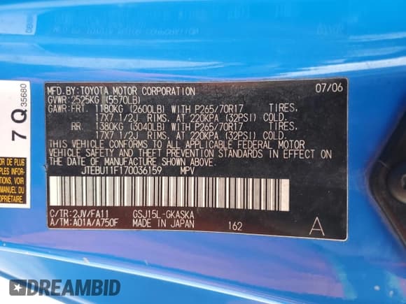 ✅ 2007 Toyota FJ Cruiser • VIN: JTEBU11F170036159 • Lot: 85855025. Listed on Copart with 226,542 mi. Free auction sales archive from the USA and detailed vehicle history report at DreamBid. Image 13.