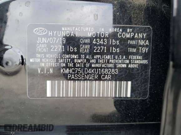 2019 Hyundai Ioniq Limited с VIN KMHC75LD4KU168283, выставлен на аукционе Copart как лот 71283154 с пробегом 35 598 миль миль и На запчасти • Non repairable. История ставок и продаж доступна на DreamBid. Изображение 13.