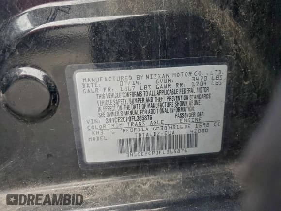 ✅ 2015 Nissan Note SV • VIN: 3N1CE2CP0FL365876 • Lot: 95758275. Listed on Copart with Not provided. Free auction sales archive from the USA and detailed vehicle history report at DreamBid. Image 12.