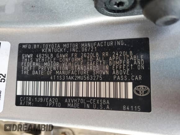 2021 Toyota Camry Hybrid SE с VIN 4T1S31AK2MU563275, выставлен на аукционе Copart как лот 80789115 с пробегом 133 191 миль миль и На запчасти • Non repairable. История ставок и продаж доступна на DreamBid. Изображение 13.