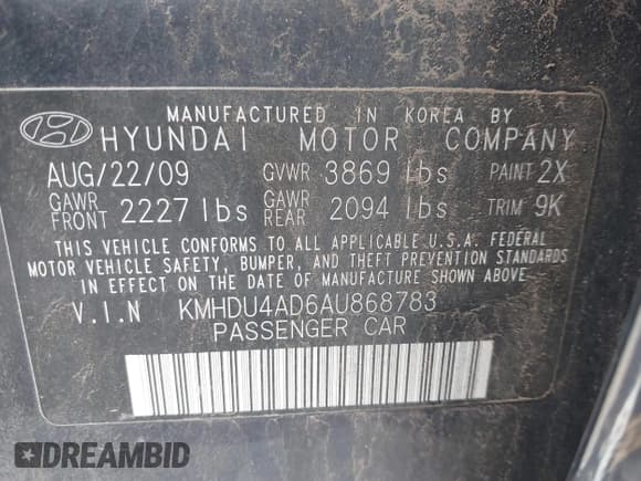 ✅ 2010 Hyundai Elantra GLS • VIN: KMHDU4AD6AU868783 • Lot: 43486388. Listed on IAAI with 100,867 mi. Free auction sales archive from the USA and detailed vehicle history report at DreamBid. Image 9.