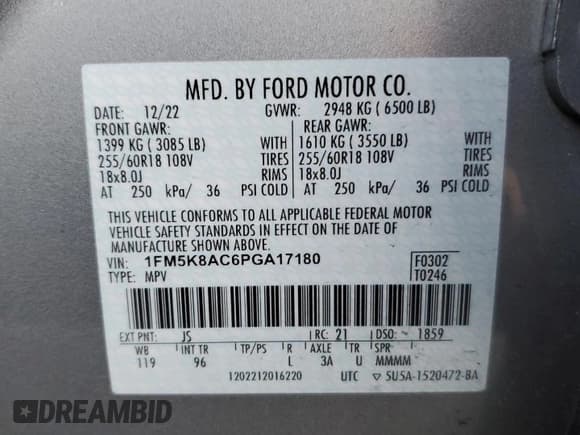 ✅ 2023 Ford Police Interceptor Utility • VIN: 1FM5K8AC6PGA17180 • Лот: 84434374. Опубликован ранее на Copart с пробегом 6 512 миль. Бесплатный доступ к архиву аукционных продаж из США и подробный отчёт об истории автомобиля на DreamBid. Изображение 13.