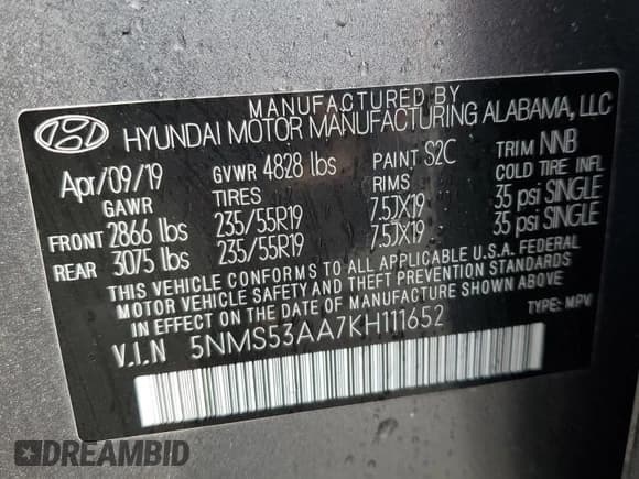 ✅ 2019 Hyundai Santa Fe Limited • VIN: 5NMS53AA7KH111652 • Lot: 72595673. Wystawiony na Copart z przebiegiem 83 691 mil. Bezpłatny archiwum sprzedaży aukcyjnych z USA i szczegółowy raport historii pojazdu na DreamBid. Zdjęcie 12.