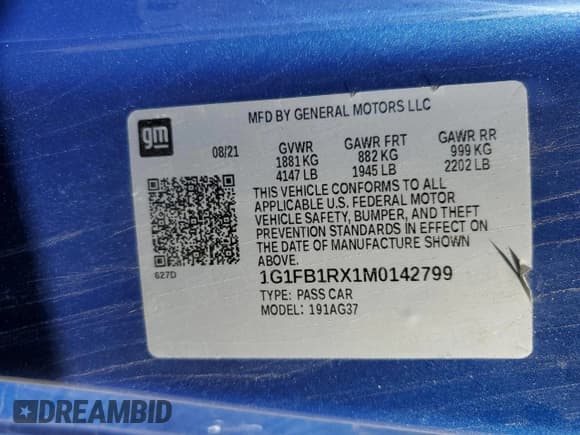 ✅ 2021 Chevrolet Camaro 1LS • VIN: 1G1FB1RX1M0142799 • Lot: 50044715. Listed on Copart with 42,861 mi. Free auction sales archive from the USA and detailed vehicle history report at DreamBid. Image 12.