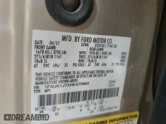 ✅ 2017 Ford Expedition Max XLT • VIN: 1FMJK1JTXHEA70869 • Lot: 67946705. Wystawiony na Copart z przebiegiem 149 362 mil. Bezpłatny archiwum sprzedaży aukcyjnych z USA i szczegółowy raport historii pojazdu na DreamBid. Zdjęcie 13.