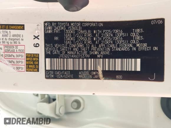 2006 Toyota Highlander с VIN JTEGD21AX60153799, выставлен на аукционе IAAI как лот 43340987 с пробегом 130 490 миль миль и . История ставок и продаж доступна на DreamBid. Изображение 9.