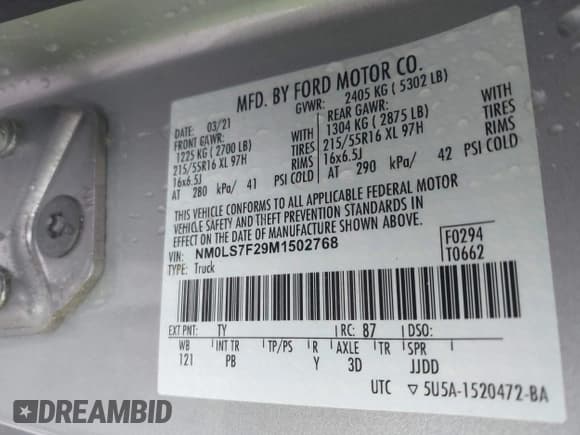 ✅ 2021 Ford Transit Connect XLT • VIN: NM0LS7F29M1502768 • Lot: 42197357. Listed on IAAI with 100,527 mi. Free auction sales archive from the USA and detailed vehicle history report at DreamBid. Image 9.