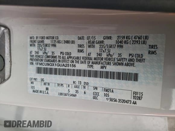 ✅ 2016 Ford Escape SE • VIN: 1FMCU9GX1GUA25156 • Lot: 93859015. Wystawiony na Copart z przebiegiem 119 857 mil. Bezpłatny archiwum sprzedaży aukcyjnych z USA i szczegółowy raport historii pojazdu na DreamBid. Zdjęcie 13.