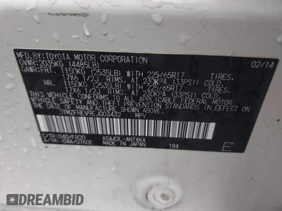 ✅ 2014 Toyota RAV4 LE • VIN: JTMZFREV9EJ003432 • Lot: 43552500. Wystawiony na IAAI z przebiegiem 255 129 mil. Bezpłatny archiwum sprzedaży aukcyjnych z USA i szczegółowy raport historii pojazdu na DreamBid. Zdjęcie 9.