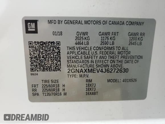 ✅ 2018 Chevrolet Equinox Premier • VIN: 2GNAXMEV4J6272630 • Лот: 86442705. Опубликован ранее на Copart с пробегом 81 573 миль. Бесплатный доступ к архиву аукционных продаж из США и подробный отчёт об истории автомобиля на DreamBid. Изображение 13.