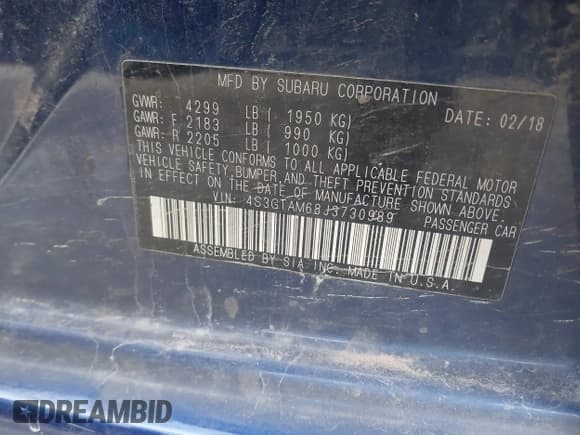 ✅ 2018 Subaru Impreza Special Sports • VIN: 4S3GTAM68J3730989 • Lot: 43731473. Listed on IAAI with 208,803 mi. Free auction sales archive from the USA and detailed vehicle history report at DreamBid. Image 9.