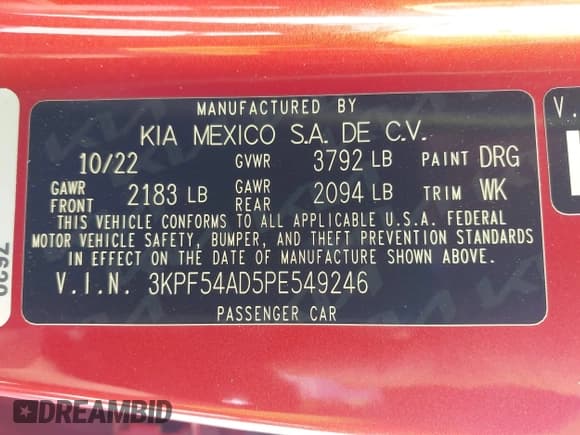 ✅ 2023 Kia Forte GT-Line • VIN: 3KPF54AD5PE549246 • Лот: 43279815. Опубликован ранее на IAAI с пробегом 36 514 миль. Бесплатный доступ к архиву аукционных продаж из США и подробный отчёт об истории автомобиля на DreamBid. Изображение 9.