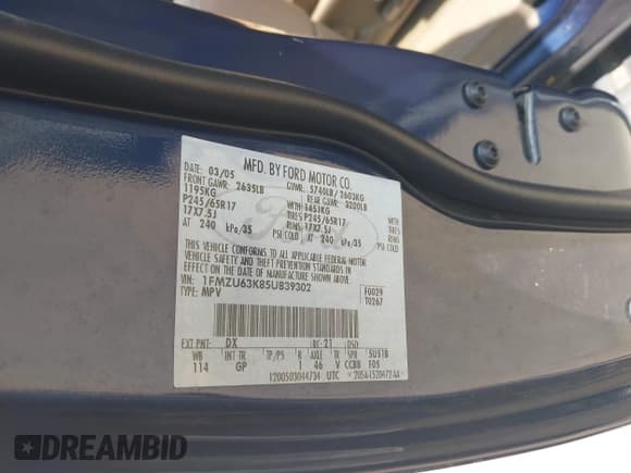 ✅ 2005 Ford Explorer XLT • VIN: 1FMZU63K85UB39302 • Lot: 42480621. Listed on IAAI with 171,064 mi. Free auction sales archive from the USA and detailed vehicle history report at DreamBid. Image 9.