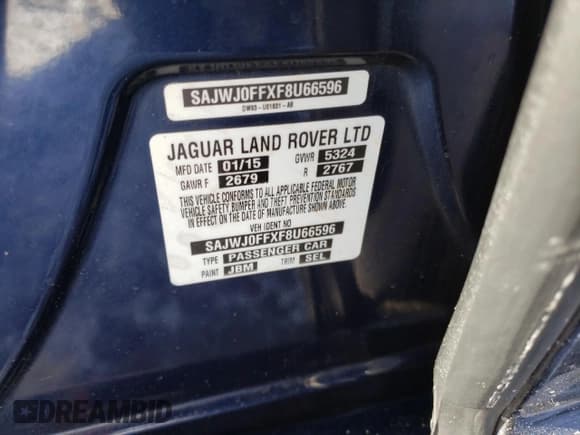 ✅ 2015 Jaguar XF Portfolio • VIN: SAJWJ0FFXF8U66596 • Lot: 45727005. Wystawiony na Copart z przebiegiem 66 312 mil. Bezpłatny archiwum sprzedaży aukcyjnych z USA i szczegółowy raport historii pojazdu na DreamBid. Zdjęcie 12.