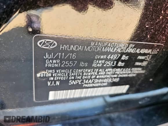 2017 Hyundai Sonata Sport z VIN 5NPE34AF9HH469349, wystawiony jako Copart lot #66605255 z przebiegiem 83 804 mil mil oraz Szkoda całkowita • Salvage title. Historia ofert i sprzedaży dostępna na DreamBid. Obrazek 12.