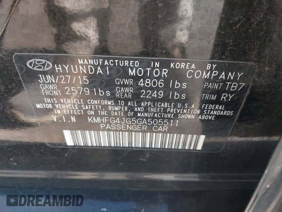 2016 Hyundai Azera с VIN KMHFG4JG5GA505511, выставлен на аукционе IAAI как лот 41431477 с пробегом 91 116 миль миль и . История ставок и продаж доступна на DreamBid. Изображение 9.