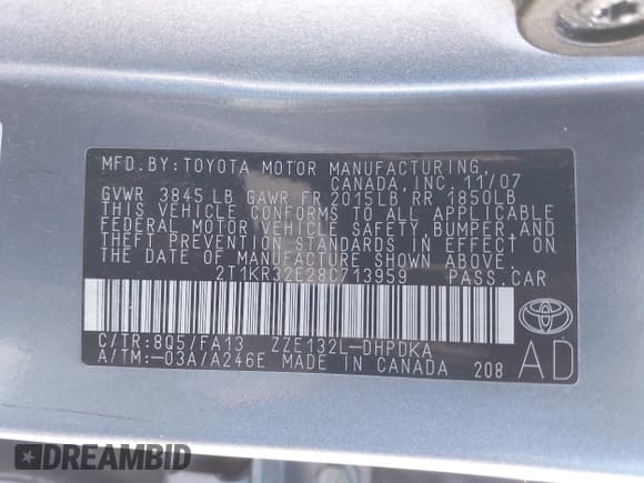 ✅ 2008 Toyota Matrix • VIN: 2T1KR32F28C713959 • Лот: 43754869. Опубликован ранее на IAAI с пробегом 199 150 миль. Бесплатный доступ к архиву аукционных продаж из США и подробный отчёт об истории автомобиля на DreamBid. Изображение 9.