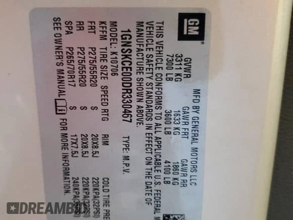 2013 Chevrolet Tahoe LTZ z VIN 1GNSKCE00DR330467, wystawiony jako Copart lot #80821995 z przebiegiem 294 372 mil mil oraz Szkoda całkowita • Salvage title. Historia ofert i sprzedaży dostępna na DreamBid. Obrazek 13.