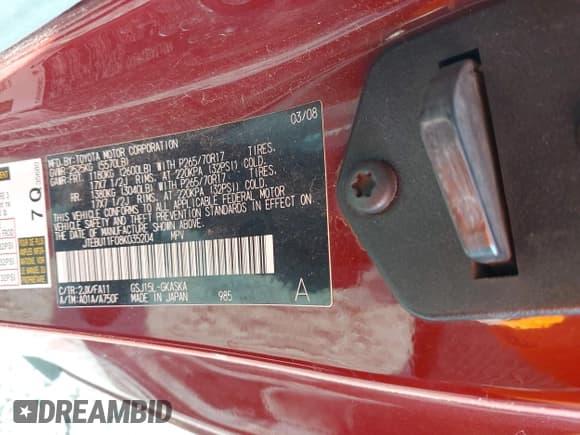 ✅ 2008 Toyota FJ Cruiser • VIN: JTEBU11F08K035204 • Lot: 43676383. Listed on IAAI with 221,998 mi. Free auction sales archive from the USA and detailed vehicle history report at DreamBid. Image 9.