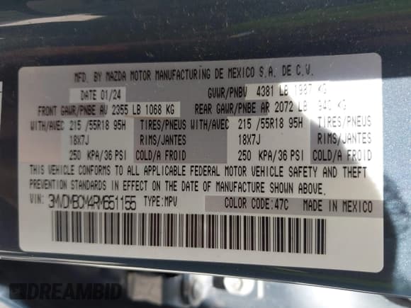 ✅ 2024 Mazda CX-30 S Carbon Edition • VIN: 3MVDMBCM4RM651155 • Lot: 42529864. Wystawiony na IAAI z przebiegiem 36 557 mil. Bezpłatny archiwum sprzedaży aukcyjnych z USA i szczegółowy raport historii pojazdu na DreamBid. Zdjęcie 9.