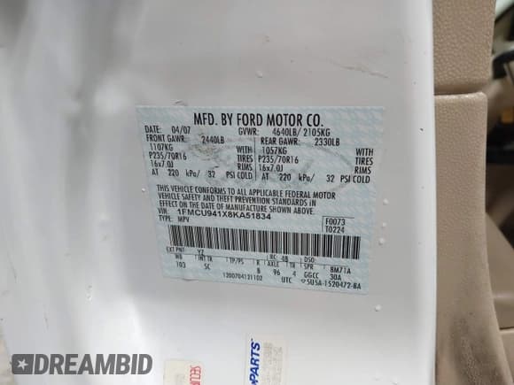 ✅ 2008 Ford Escape Limited • VIN: 1FMCU941X8KA51834 • Lot: 41820010. Wystawiony na IAAI z przebiegiem 193 240 mil. Bezpłatny archiwum sprzedaży aukcyjnych z USA i szczegółowy raport historii pojazdu na DreamBid. Zdjęcie 9.