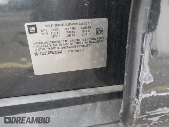 ✅ 2015 Chevrolet Impala LT • VIN: 2G1115SL0F9203242 • Lot: 85013885. Listed on Copart with 111,223 mi. Free auction sales archive from the USA and detailed vehicle history report at DreamBid. Image 13.