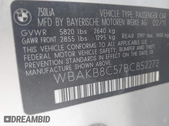 ✅ 2011 BMW 7 Series 750Li • VIN: WBAKB8C57BC852272 • Лот: 43098692. Опубликован ранее на IAAI с пробегом 140 076 миль. Бесплатный доступ к архиву аукционных продаж из США и подробный отчёт об истории автомобиля на DreamBid. Изображение 9.