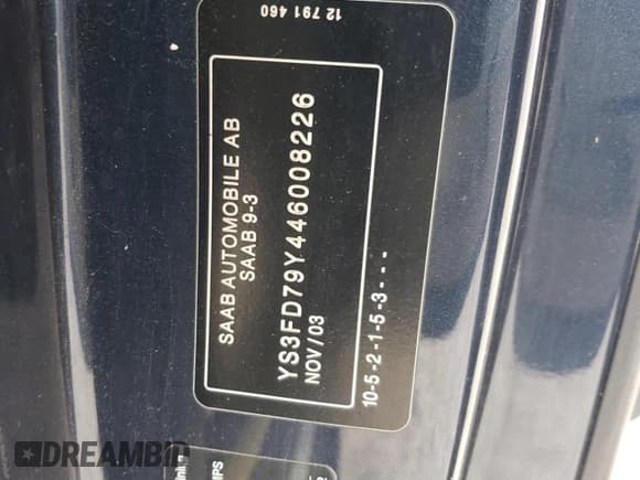 ✅ 2004 Saab 9-3 Arc • VIN: YS3FD79Y446008226 • Lot: 54259245. Wystawiony na Copart z przebiegiem 171 271 mil. Bezpłatny archiwum sprzedaży aukcyjnych z USA i szczegółowy raport historii pojazdu na DreamBid. Zdjęcie 12.