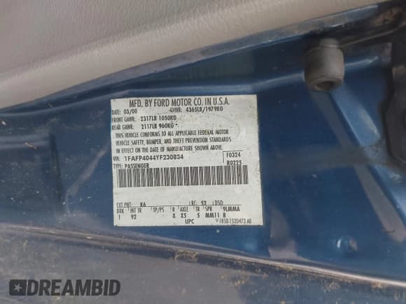 ✅ 2000 Ford Mustang • VIN: 1FAFP4044YF230834 • Лот: 42261151. Опубликован ранее на IAAI с пробегом 155 899 миль. Бесплатный доступ к архиву аукционных продаж из США и подробный отчёт об истории автомобиля на DreamBid. Изображение 9.