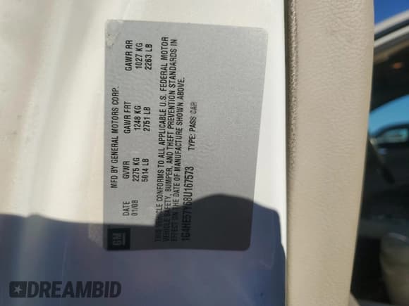 ✅ 2008 Buick Lucerne CXS • VIN: 1G4HE57Y68U167573 • Лот: 93028135. Опубликован ранее на Copart с пробегом 105 484 миль. Бесплатный доступ к архиву аукционных продаж из США и подробный отчёт об истории автомобиля на DreamBid. Изображение 12.