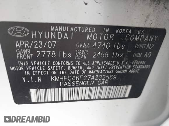 2007 Hyundai Azera SE с VIN KMHFC46F27A232569, выставлен на аукционе IAAI как лот 41906216 с пробегом 158 314 миль миль и . История ставок и продаж доступна на DreamBid. Изображение 9.