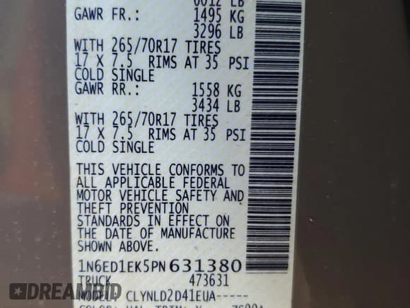 ✅ 2023 Nissan Frontier SV • VIN: 1N6ED1EK5PN631380 • Lot: 85910185. Listed on Copart with 15,831 mi. Free auction sales archive from the USA and detailed vehicle history report at DreamBid. Image 12.