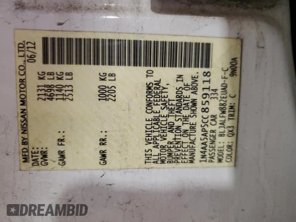 ✅ 2012 Nissan Maxima S • VIN: 1N4AA5AP5CC859118 • Лот: 56650915. Опубликован ранее на Copart с пробегом 144 007 миль. Бесплатный доступ к архиву аукционных продаж из США и подробный отчёт об истории автомобиля на DreamBid. Изображение 13.